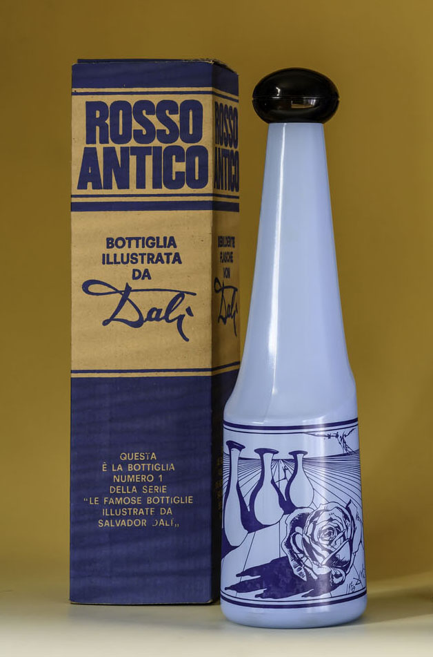 Bouteille Rosso Antico illustrée par Salvador Dalí avec son coffret